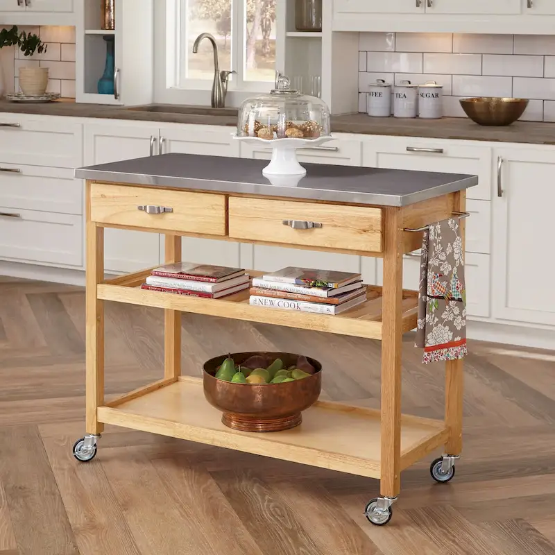 General Line Brown Kitchen Cart with Stainless Steel Top - 45' x 21' x 37'