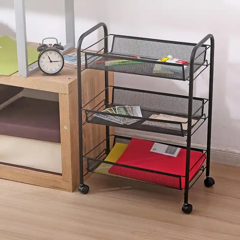 3-Tier Rolling Kitchen Trolley Cart Island Wire Rack Shelf