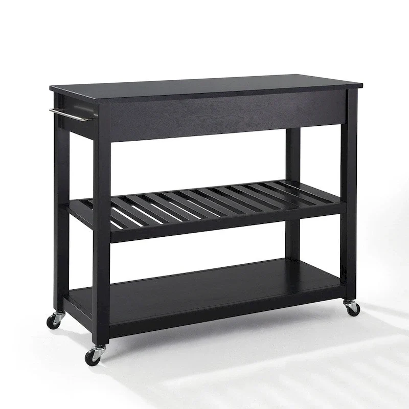 Crosley Solid Black Granite Top Kitchen Cart/Island With Optional Stool Storage in Black Finish - 17d x 43w x 35h
