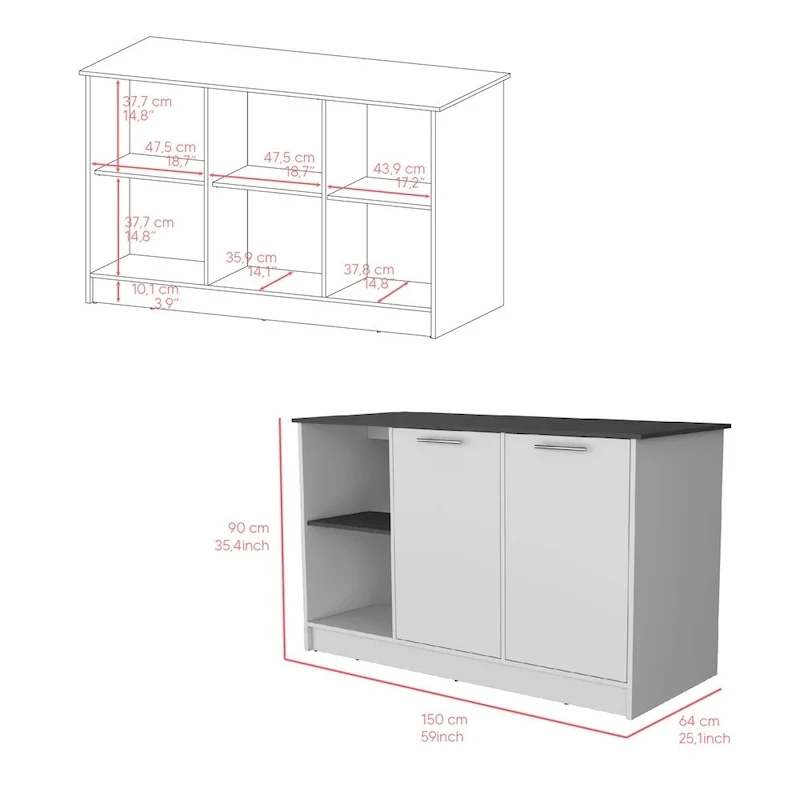 Kitchen Island for Dining Room,Two open storage shelves, Kitchen
