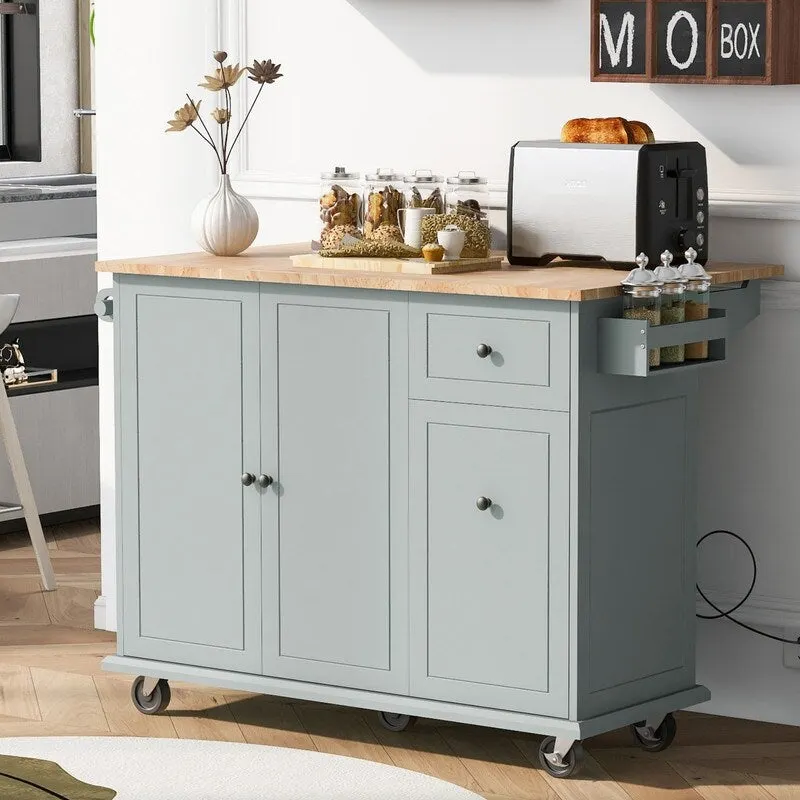 Kitchen Island with Drop Leaf, Rolling Kitchen Cart with Internal Storage Rack