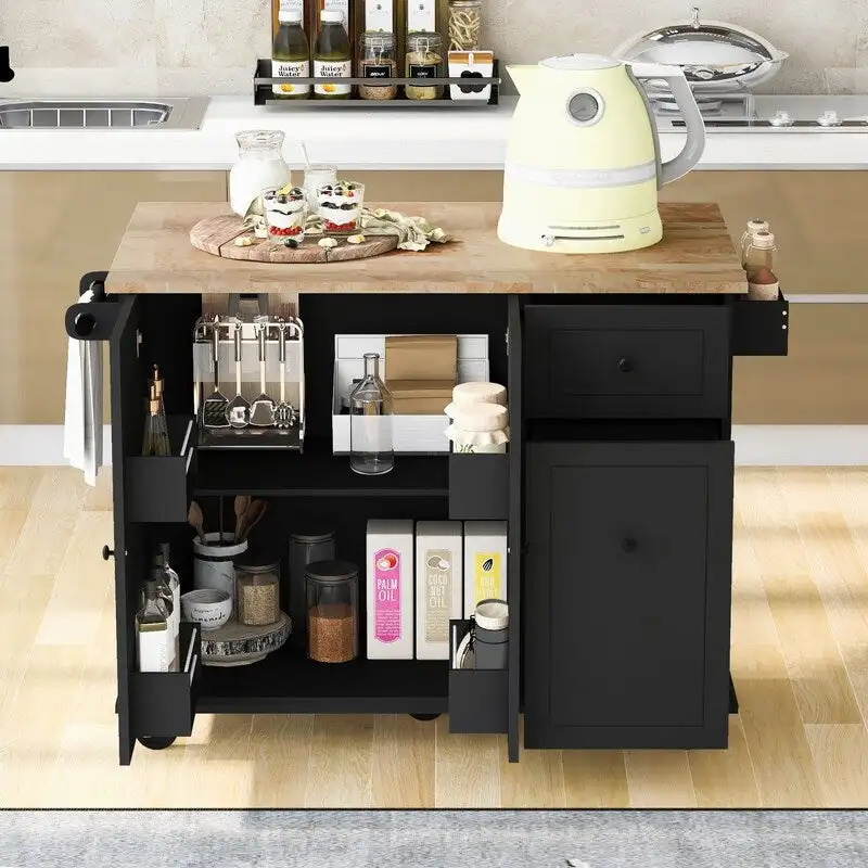 Kitchen Island with Drop Leaf, Rolling Kitchen Cart with Internal Storage Rack