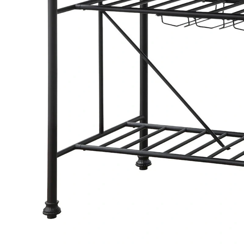 Kitchen Island with Marble Top and Slatted Shelf, Black and White