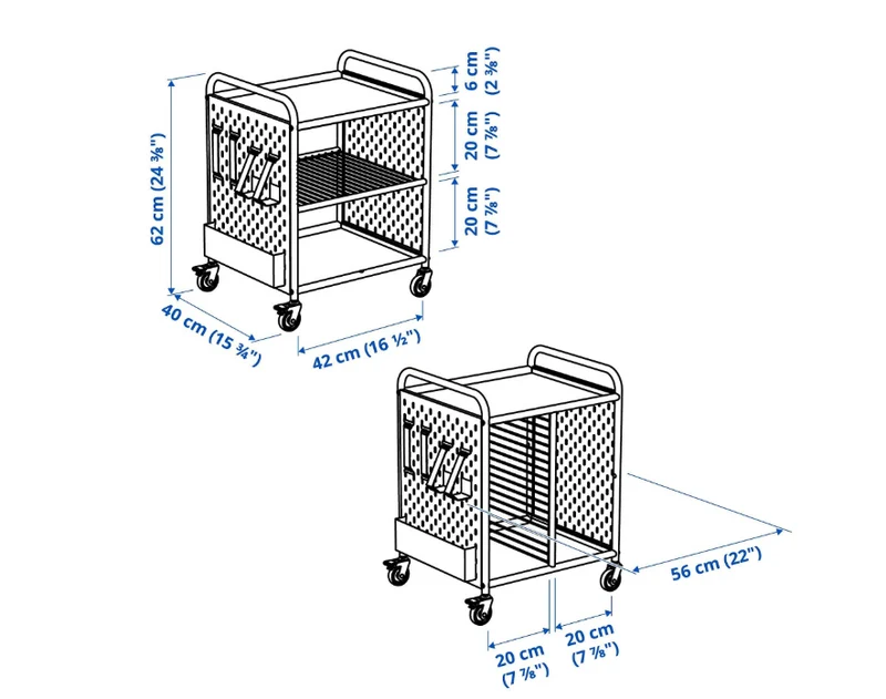 BRANNBOLL Shelving unit on castors, white, 56x62 cm