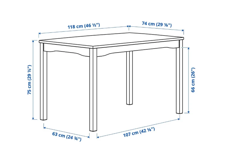 HAUGA kitchen table, white, 118x74 cm, seats 4