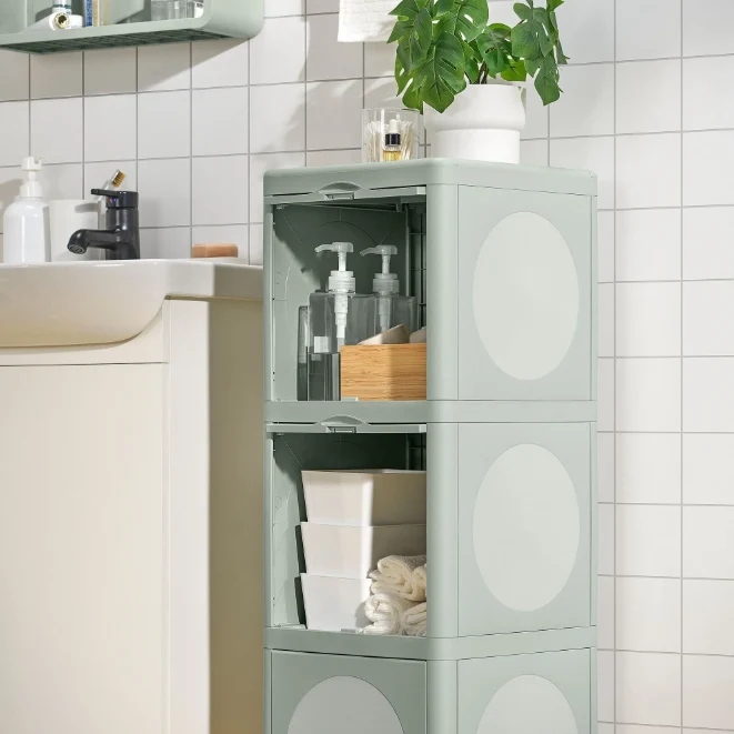 IVÖSJÖN bahtroom high cabinet, green, 33x34x99 cm