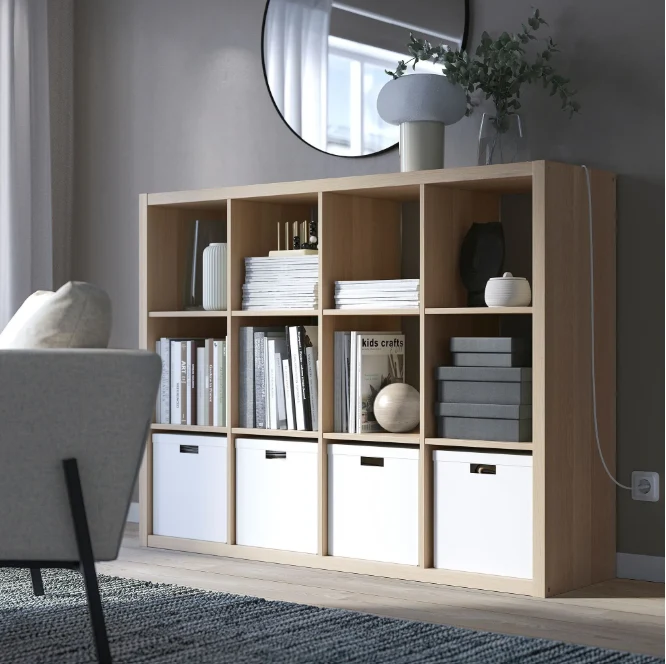 KALLAX Open Shelving Unit, white stained oak effect, 112x147 cm
