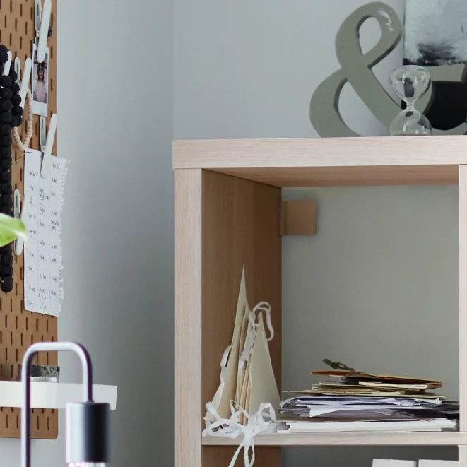 KALLAX Open Shelving Unit, white stained oak effect, 112x147 cm