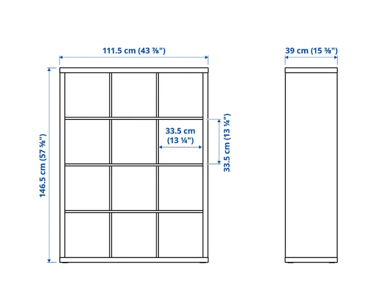 KALLAX Open Shelving Unit, white stained oak effect, 112x147 cm
