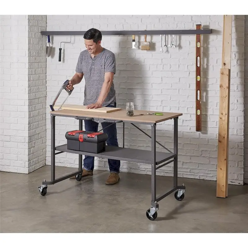 COSCO Smartfold Grey Utility Table / Workbench with Locking Casters