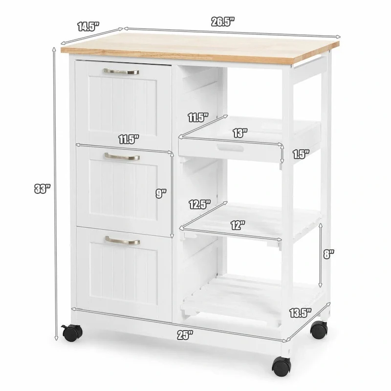 Rolling Kitchen Storage Cart with Large Storage Drawers and Shelves