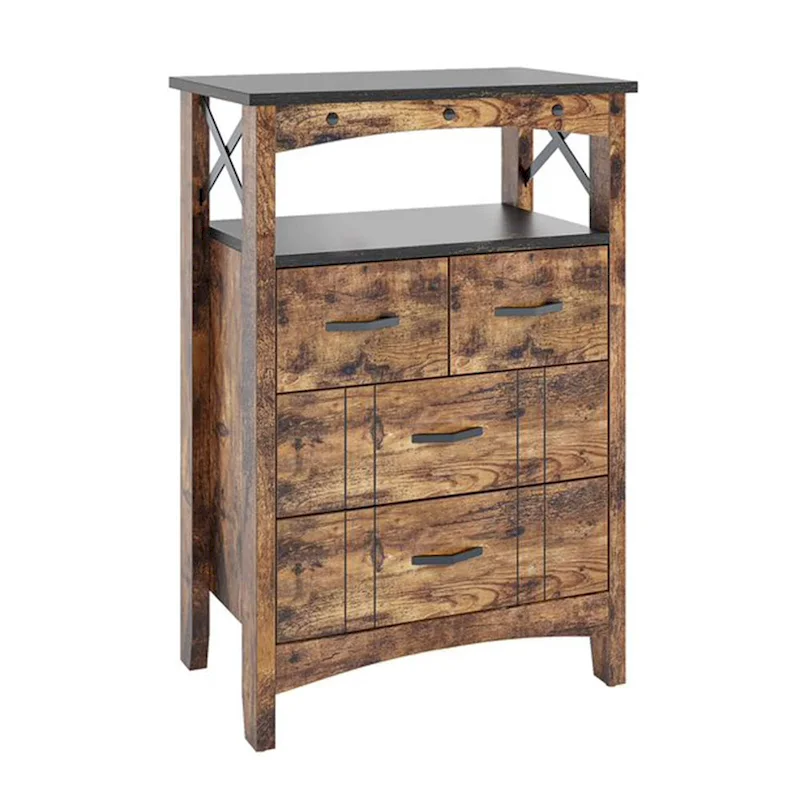 Bestier Living Room Storage Cabinet with 2 Shelves and 4 Drawers, Dark Brown - 68