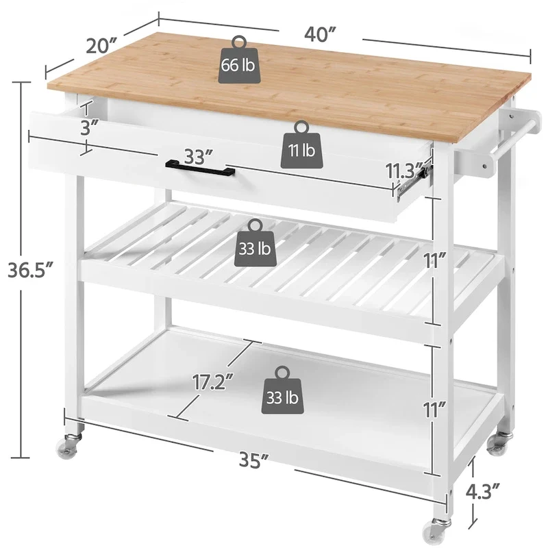 Yaheetech Kitchen Cart with storage and Drawer Wood Countertop