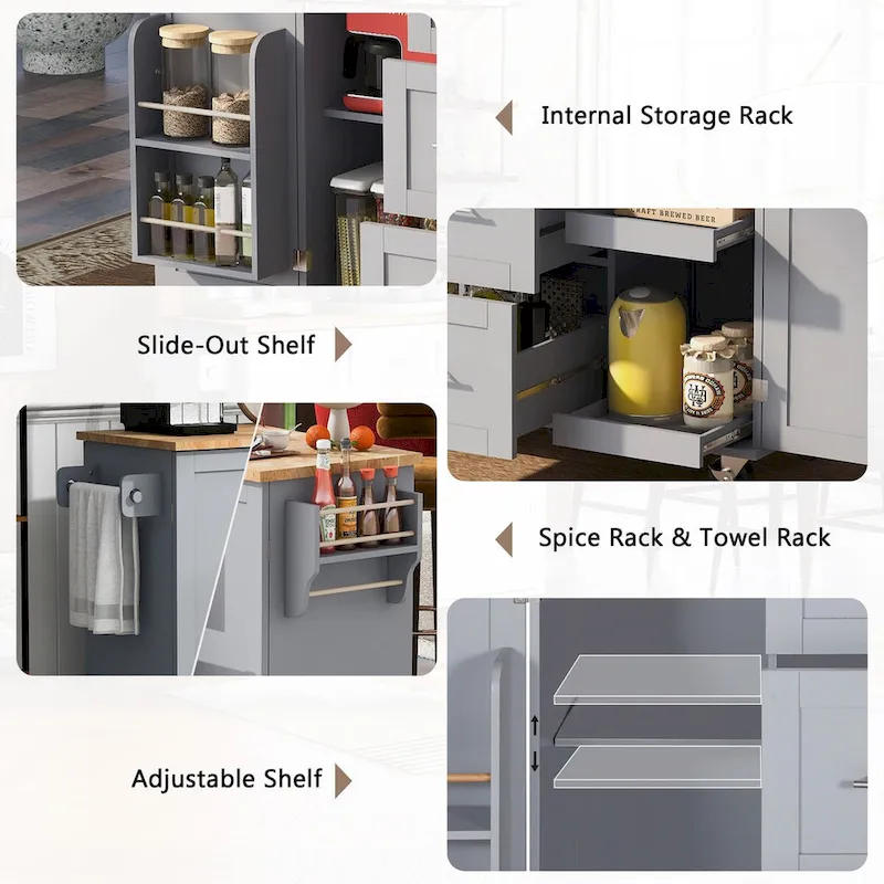 50 in. W Kitchen Island with 3 Drawer, 2 Slide-Out Shelf and Internal Storage Rack