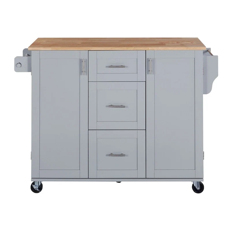50 in. W Kitchen Island with 3 Drawer, 2 Slide-Out Shelf and Internal Storage Rack