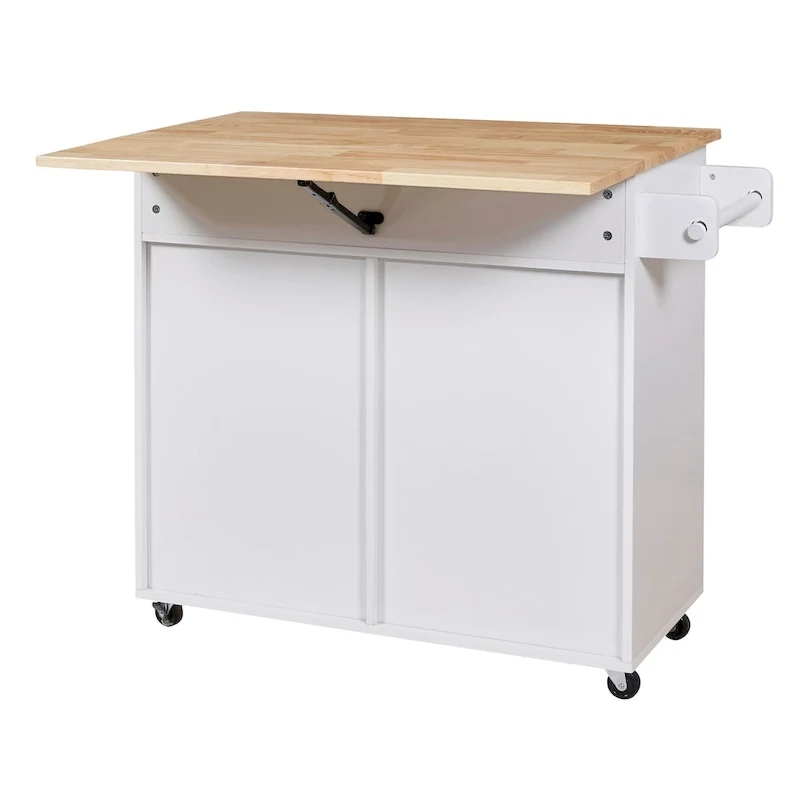 Rolling Kitchen Island with Divider and Internal Storage Rack