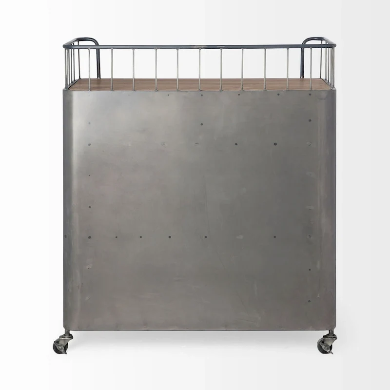 Udo Gray Metal & Brown Wood Top Bar Cart - 16.5L x 35.4W x 40.7H