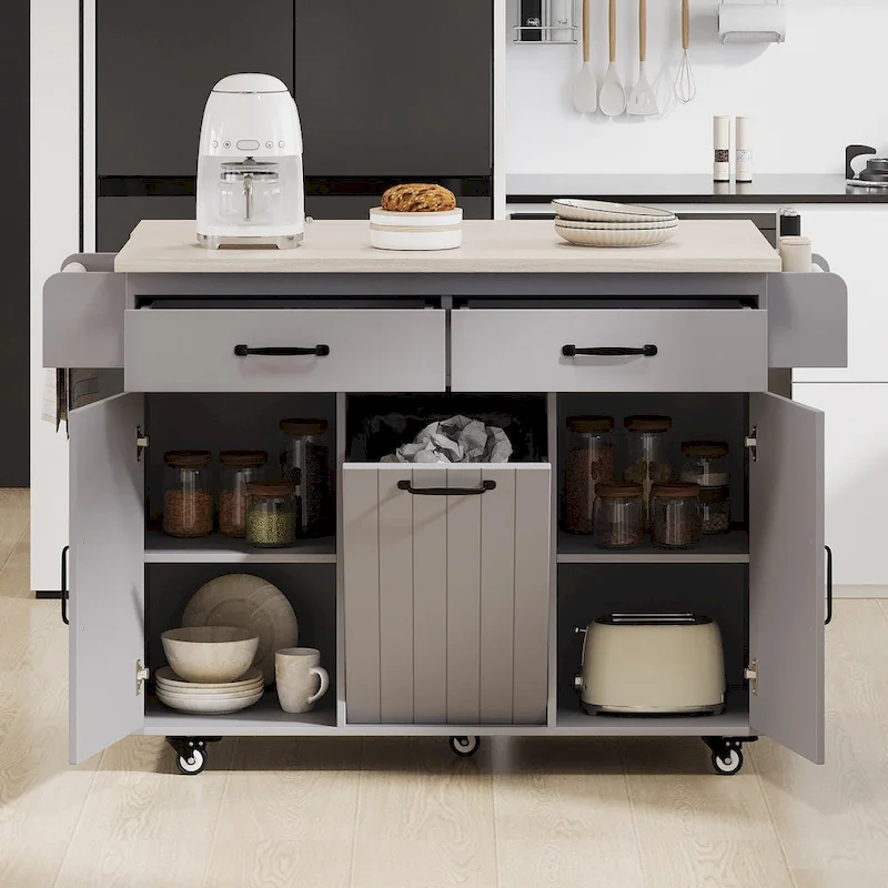 Kitchen Island With Trash Can Storage Cabinet(no include stool)