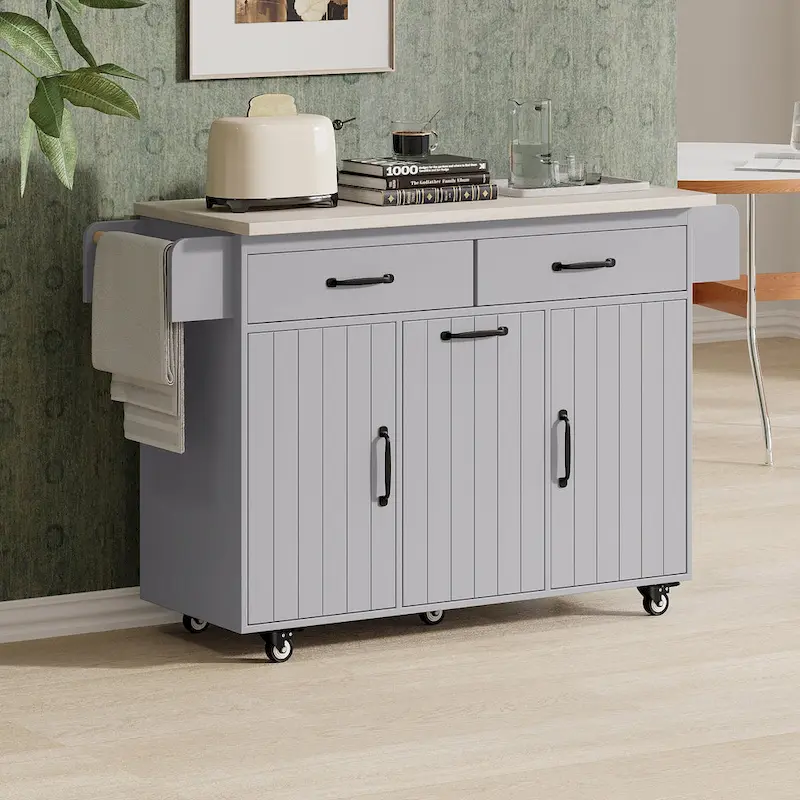 Kitchen Island With Trash Can Storage Cabinet(no include stool)