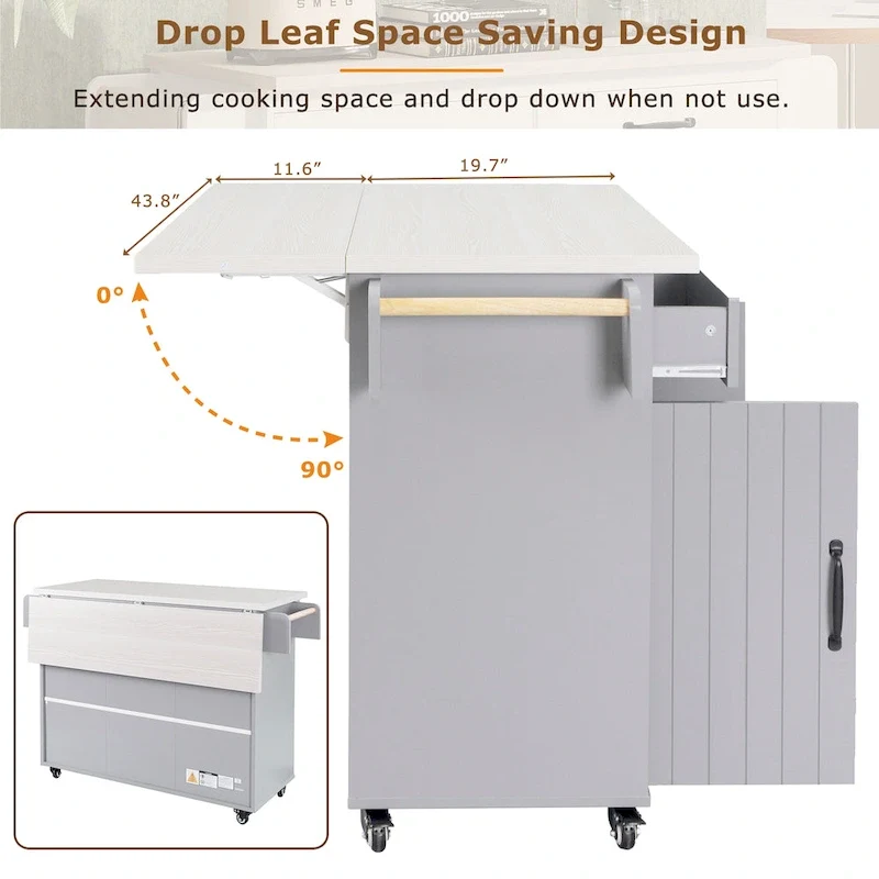 Kitchen Island With Trash Can Storage Cabinet(no include stool)