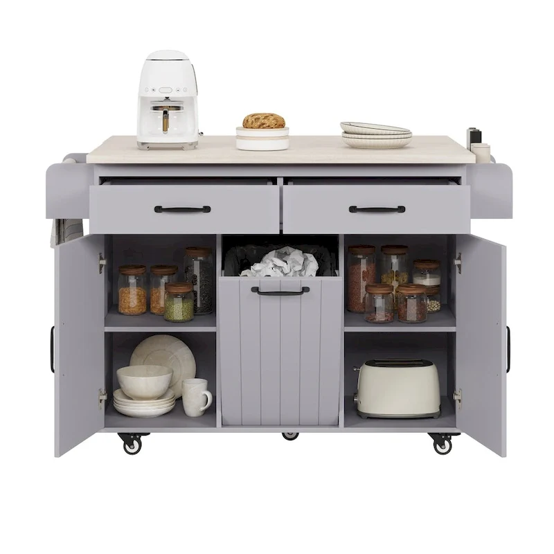 Kitchen Island With Trash Can Storage Cabinet(no include stool)
