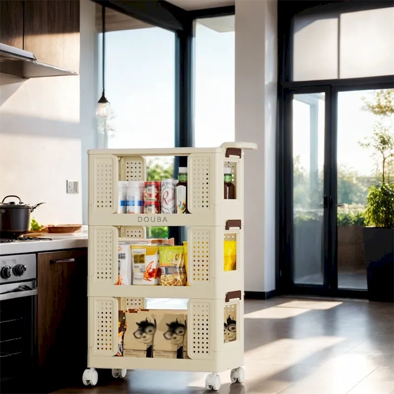 3-Tier Kitchen Storage Cart,Multifunction Rolling Storage Organizer