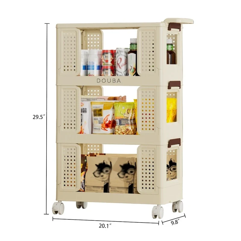 3-Tier Kitchen Storage Cart,Multifunction Rolling Storage Organizer