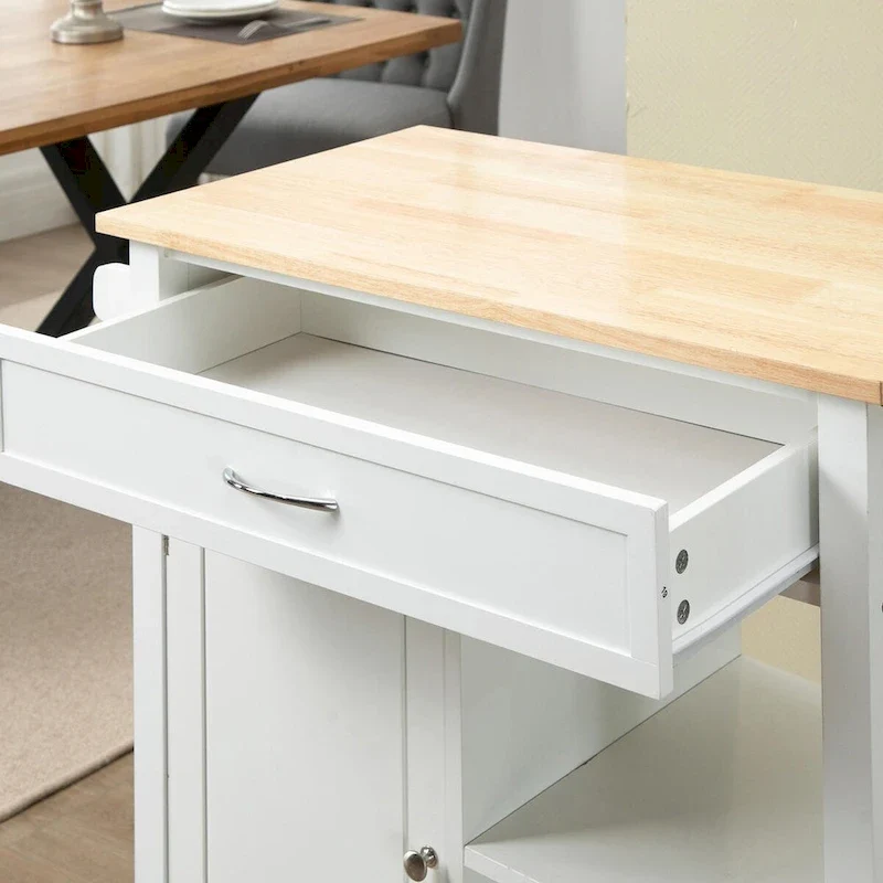 Rolling Kitchen Island Cart with Solid Wood Top and Drawer