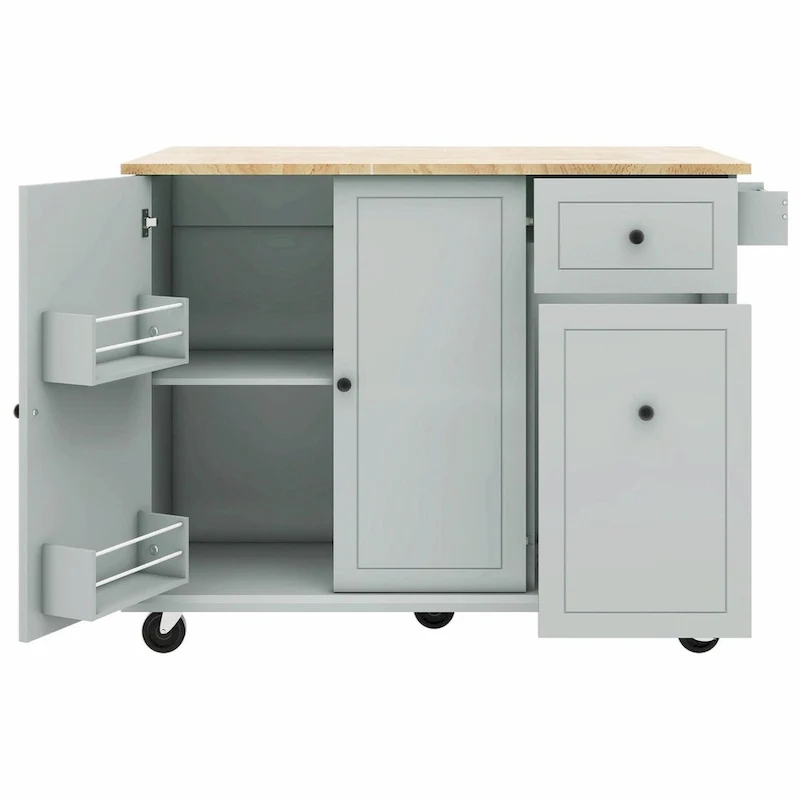 Rolling Kitchen Cart with Drop Leaf, Storage Rack, and 3-Tier Cabinet Organizer