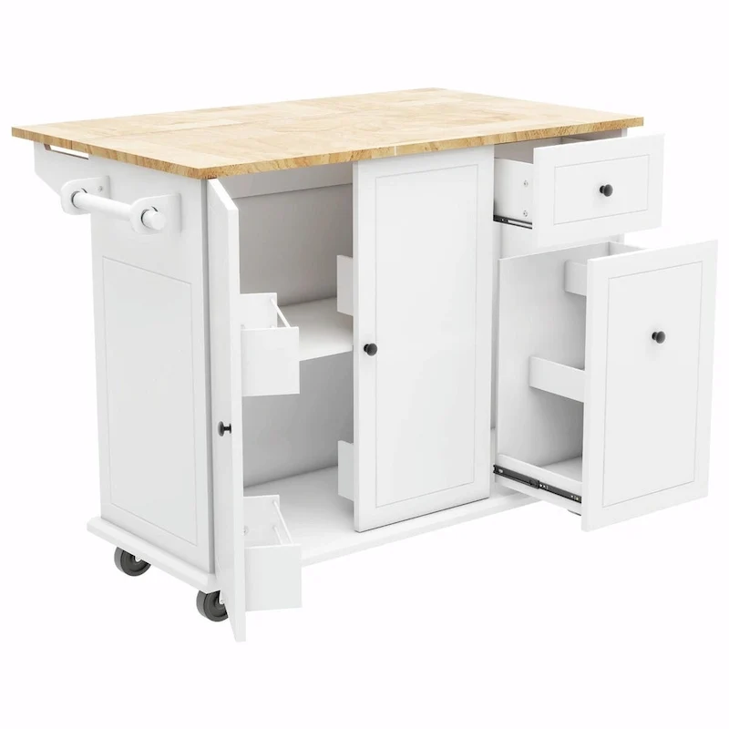 Rolling Kitchen Cart with Drop Leaf, Storage Rack, and 3-Tier Cabinet Organizer