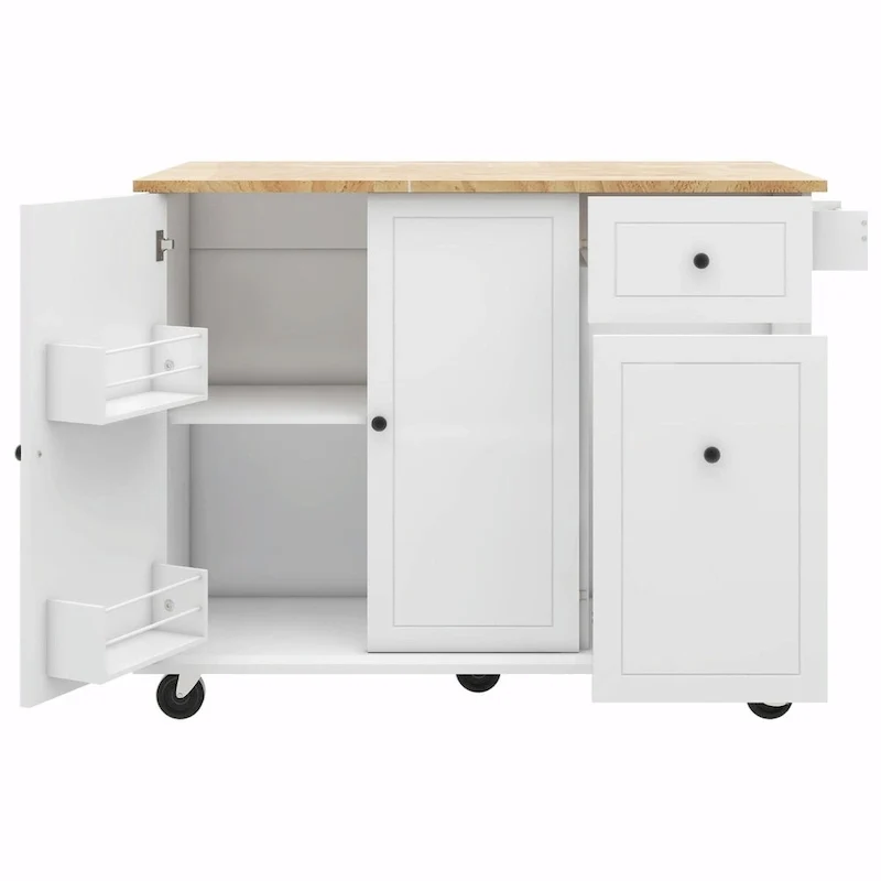 Rolling Kitchen Cart with Drop Leaf, Storage Rack, and 3-Tier Cabinet Organizer