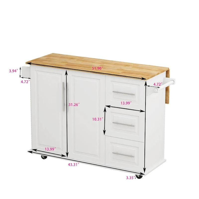 Kitchen Island Cart with 2 Door Cabinet and 3 Drawers