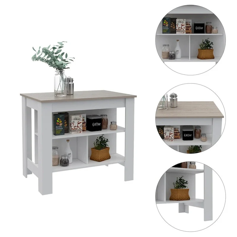 Rockaway 3-Shelf Kitchen Island Dark Brown and Onix