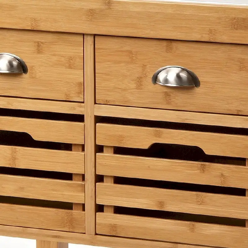 36 Inch Bamboo Kitchen Cart Island, 2 Drawers, Stainless Steel Top, Brown - 22 L x 29 W x 36 H Inches