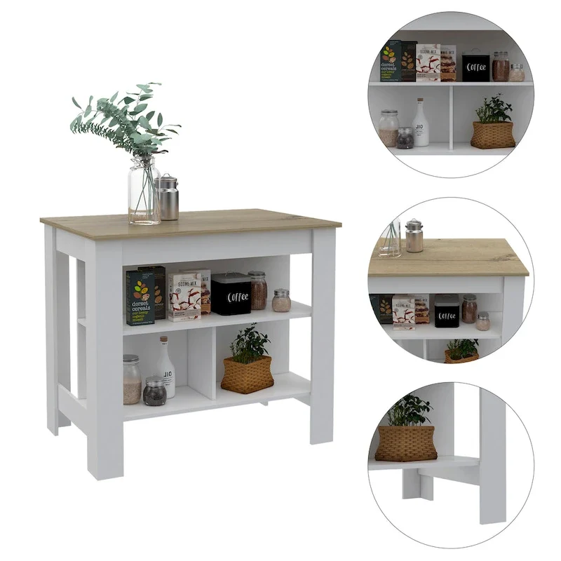 TUHOME Cala 3-Shelf Wooden Casual Kitchen Island