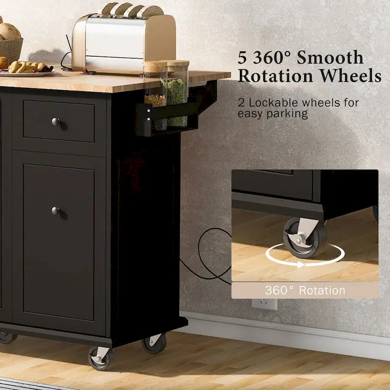 53.9 Width Rolling Kitchen Cart on Wheels with Internal Storage Rack and 3 Tier Pull Out Cabinet Organizer
