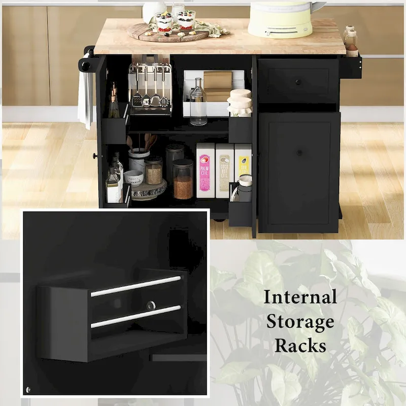 53.9 Width Rolling Kitchen Cart on Wheels with Internal Storage Rack and 3 Tier Pull Out Cabinet Organizer