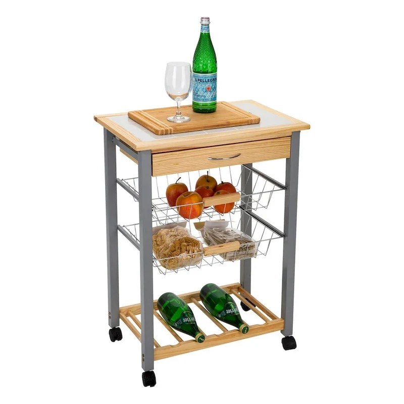 Organize It All Rolling Kitchen Cart with Wine Rack - 22.50 x 14.50 x 30.00
