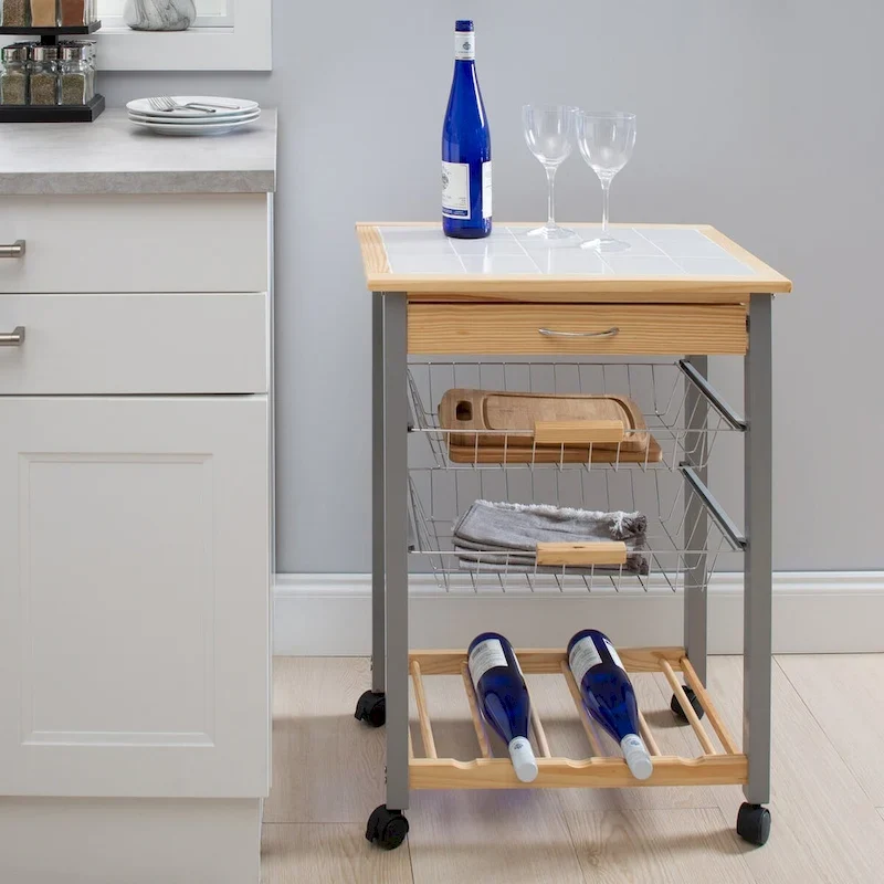 Organize It All Rolling Kitchen Cart with Wine Rack - 22.50 x 14.50 x 30.00
