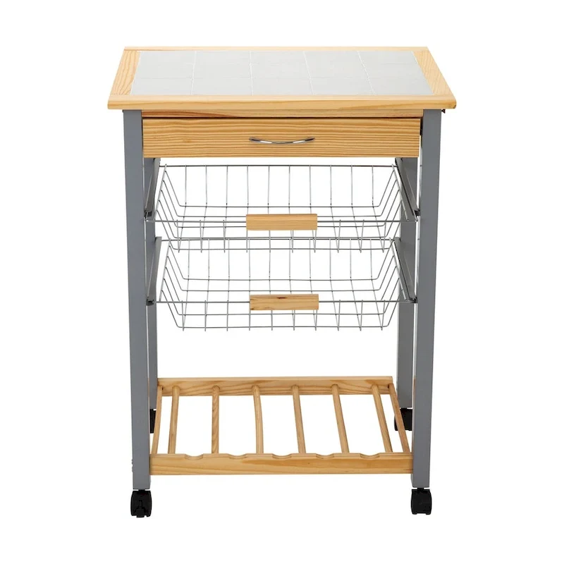 Organize It All Rolling Kitchen Cart with Wine Rack - 22.50 x 14.50 x 30.00