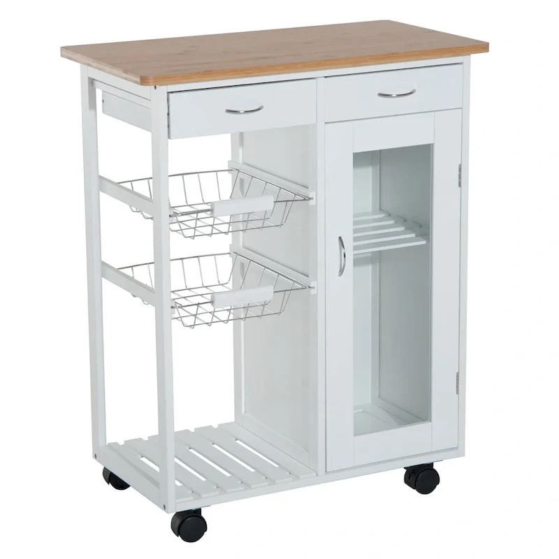 HOMCOM 28 White Rolling Kitchen Trolley Serving Cart