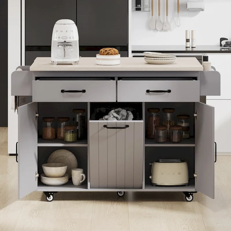 Kitchen Island with Trash Can Storage Cabinet