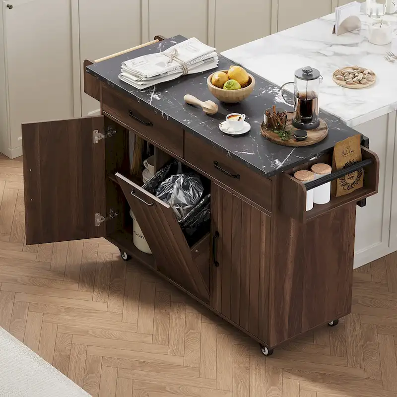Kitchen Island with Trash Can Storage Cabinet