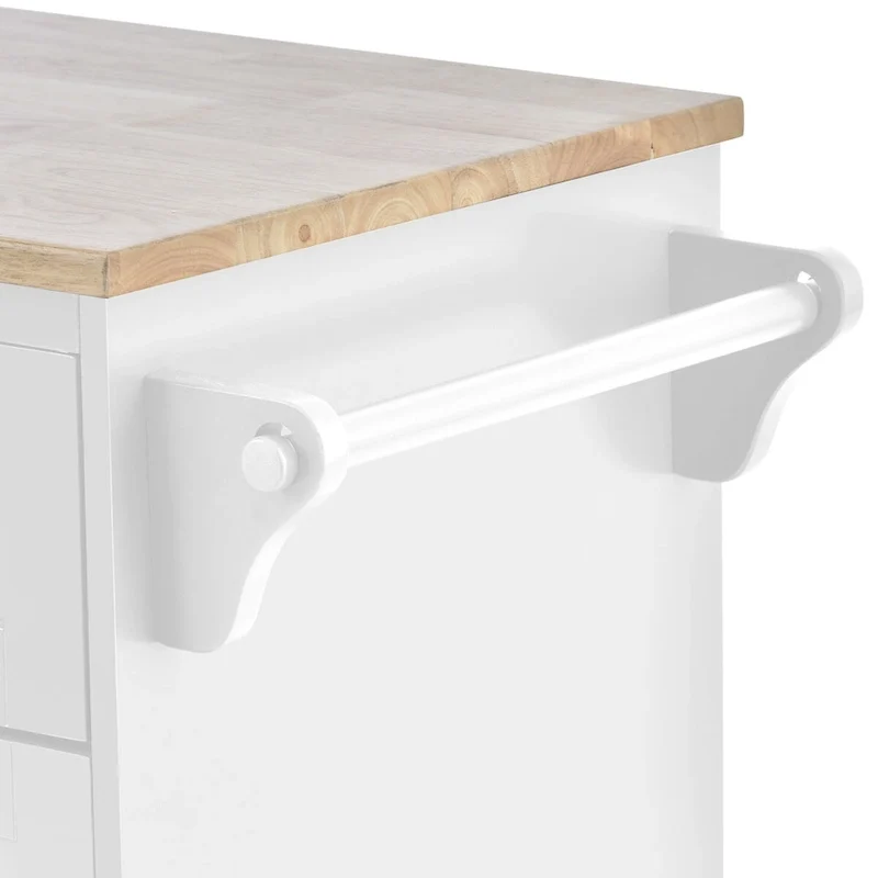 Kitchen Island Cart with Wood Top and Open Storage Microwave Oven Cabinet