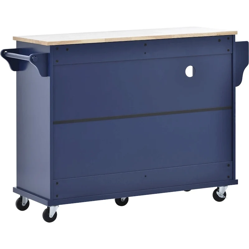 Kitchen Island Cart with Wood Top and Open Storage Microwave Oven Cabinet