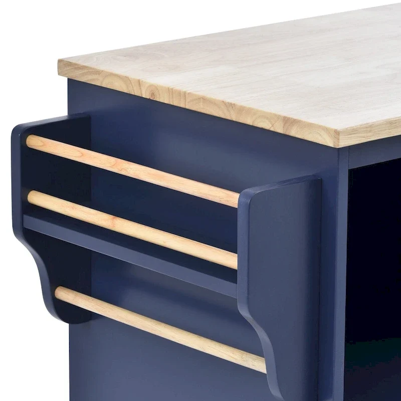 Kitchen Island Cart with Wood Top and Open Storage Microwave Oven Cabinet