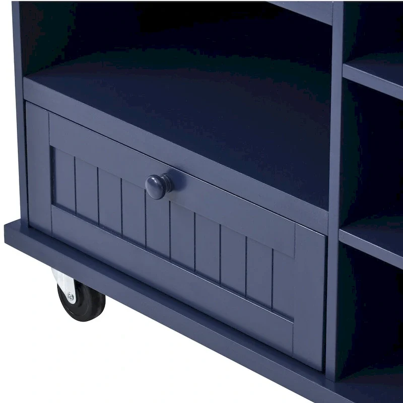 Kitchen Island Cart with Wood Top and Open Storage Microwave Oven Cabinet