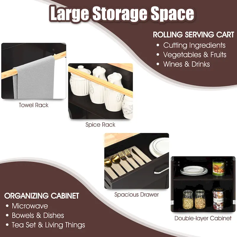 Gymax Rolling Kitchen Island Utility Kitchen Cart Storage Cabinet - See Details