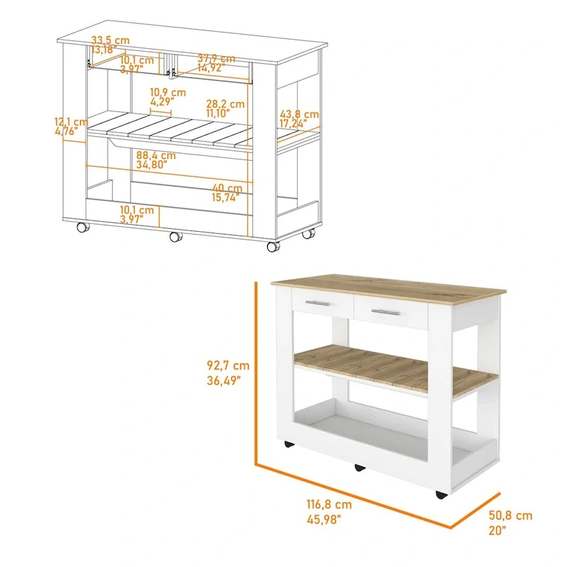Rockaway 2-Drawer 2-Shelf Kitchen Island White and Light Oak