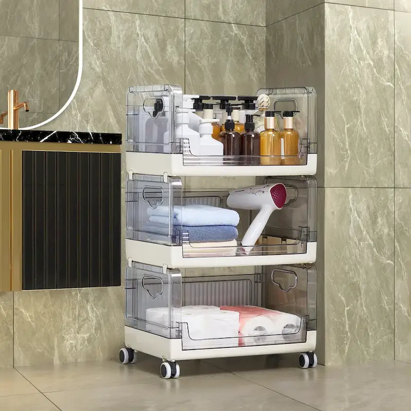 Javlergo 3 Tier Utility Carts, Rolling Metal Storage Cart with Handle and Lockable Wheels, Multifunctional Storage Shelves